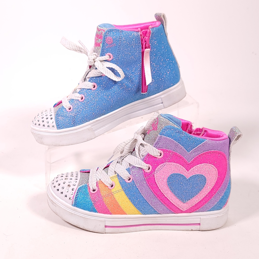 Skechers Kids Glitter Heart Sneakers - Blue and Pink